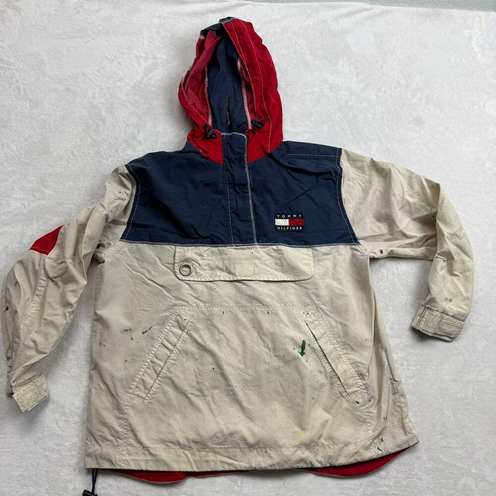 Tommy Hilfiger Men's Windbreaker Pullover Jacket Multi-Color Size M 90s Vintage